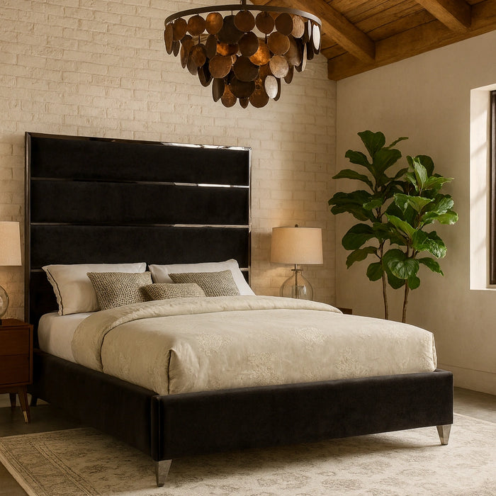 Zuma Black Velvet Queen Bed