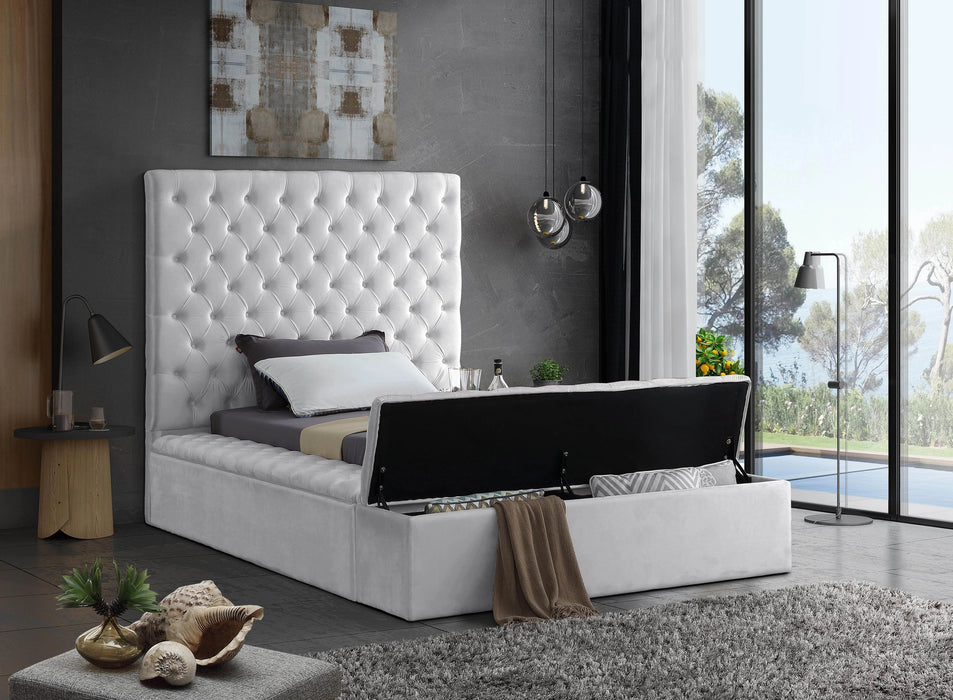Bliss White Velvet Twin Bed (3 Boxes)