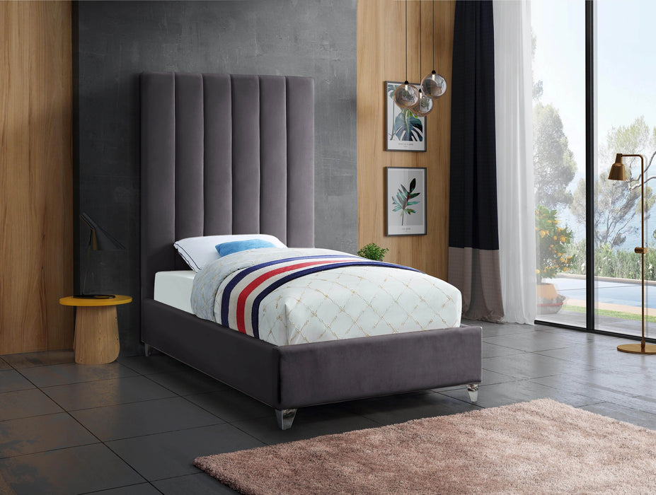 Via Grey Velvet Twin Bed