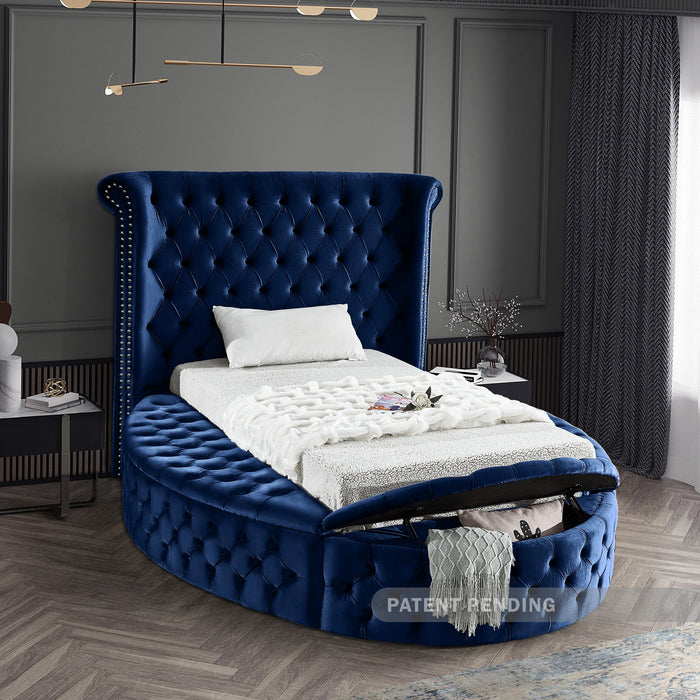 Luxus Navy Velvet Twin Bed (3 Boxes)