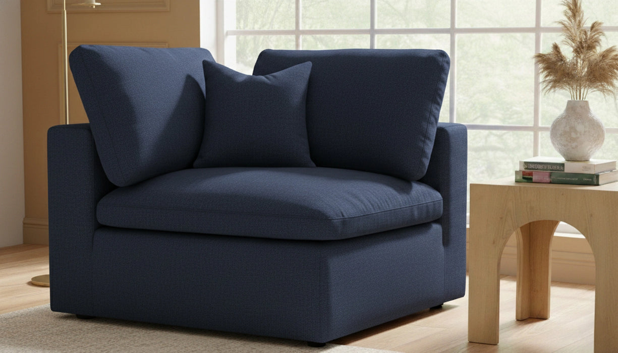 Serene Navy Linen Fabric Deluxe Cloud Corner Chair