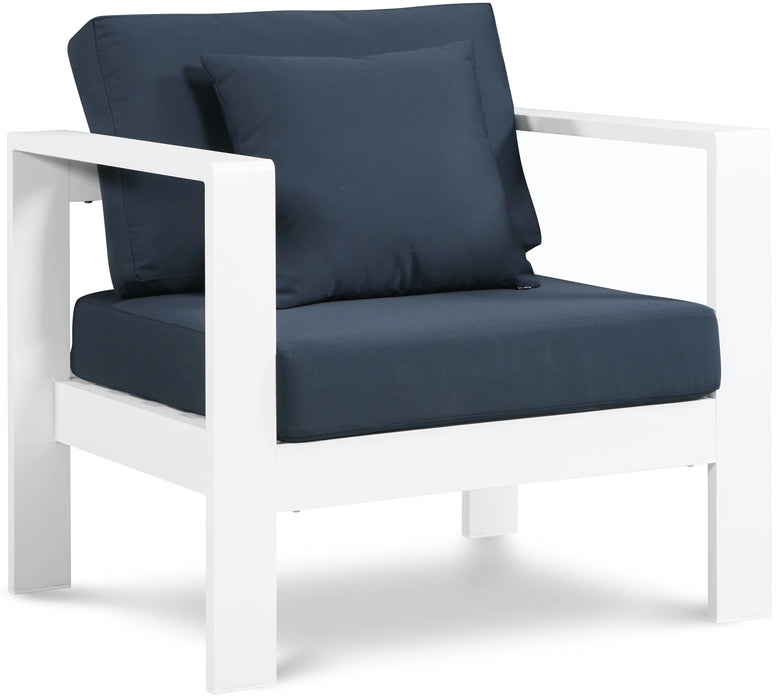 Nizuc Navy Waterproof Fabric Outdoor Patio Aluminum Arm Chair