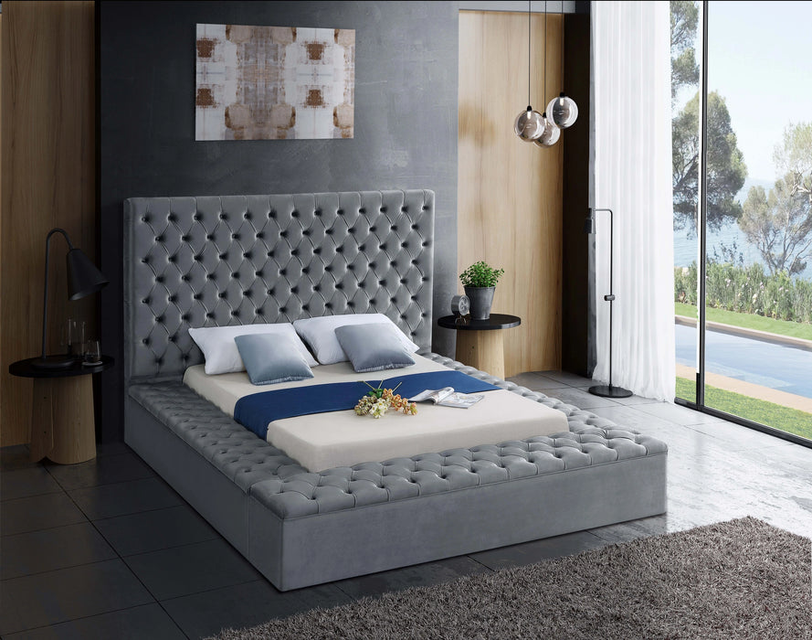Bliss Grey Velvet Queen Bed (3 Boxes)