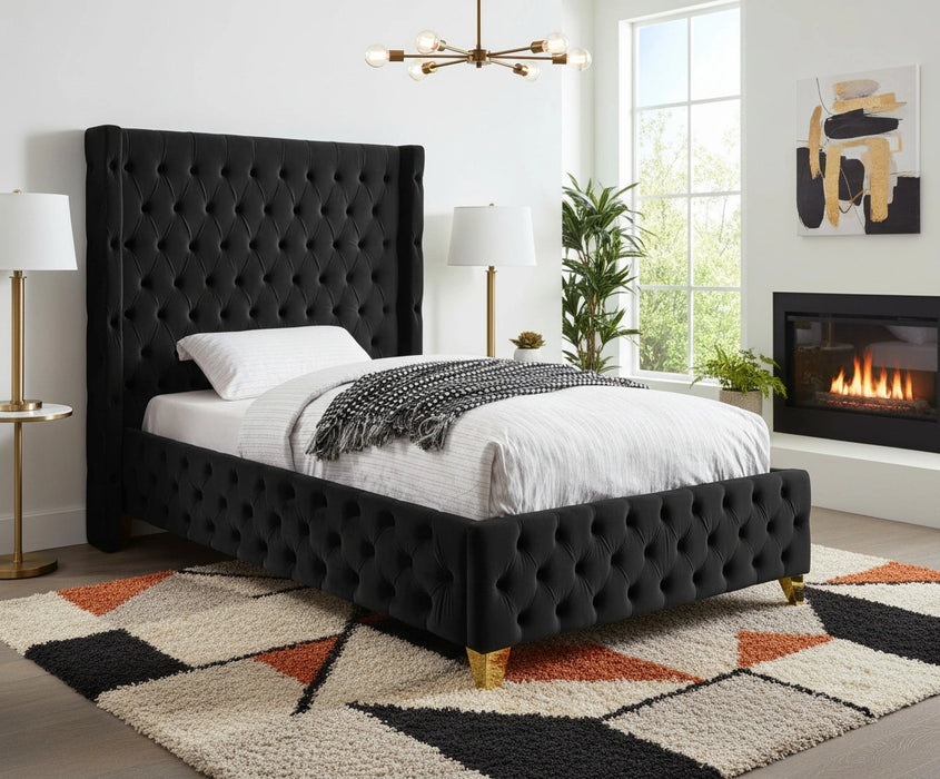 Savan Black Velvet Twin Bed