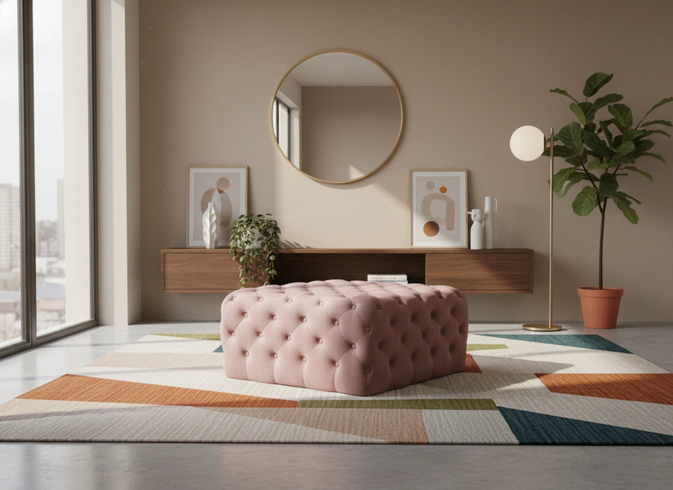 Ariel Pink Velvet Ottoman/Bench