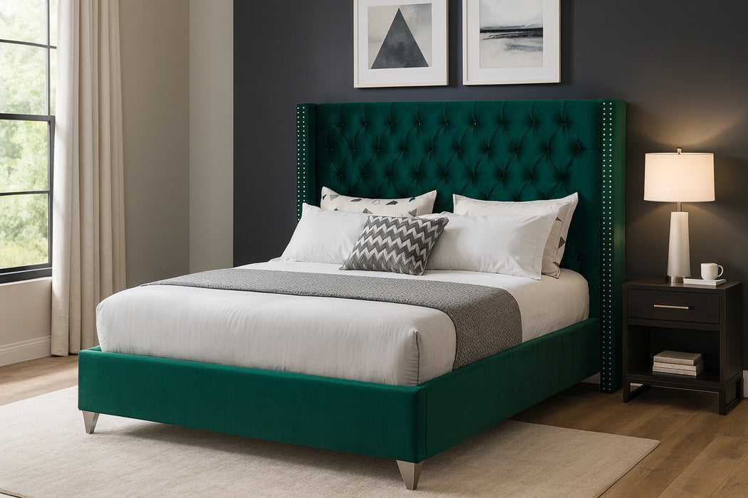 Aiden Green Velvet King Bed