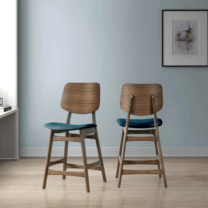 Oscar Counter Chair With Forest Green Cushion-Walnut