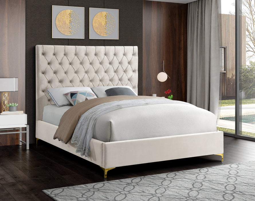 Cruz Cream Velvet Queen Bed