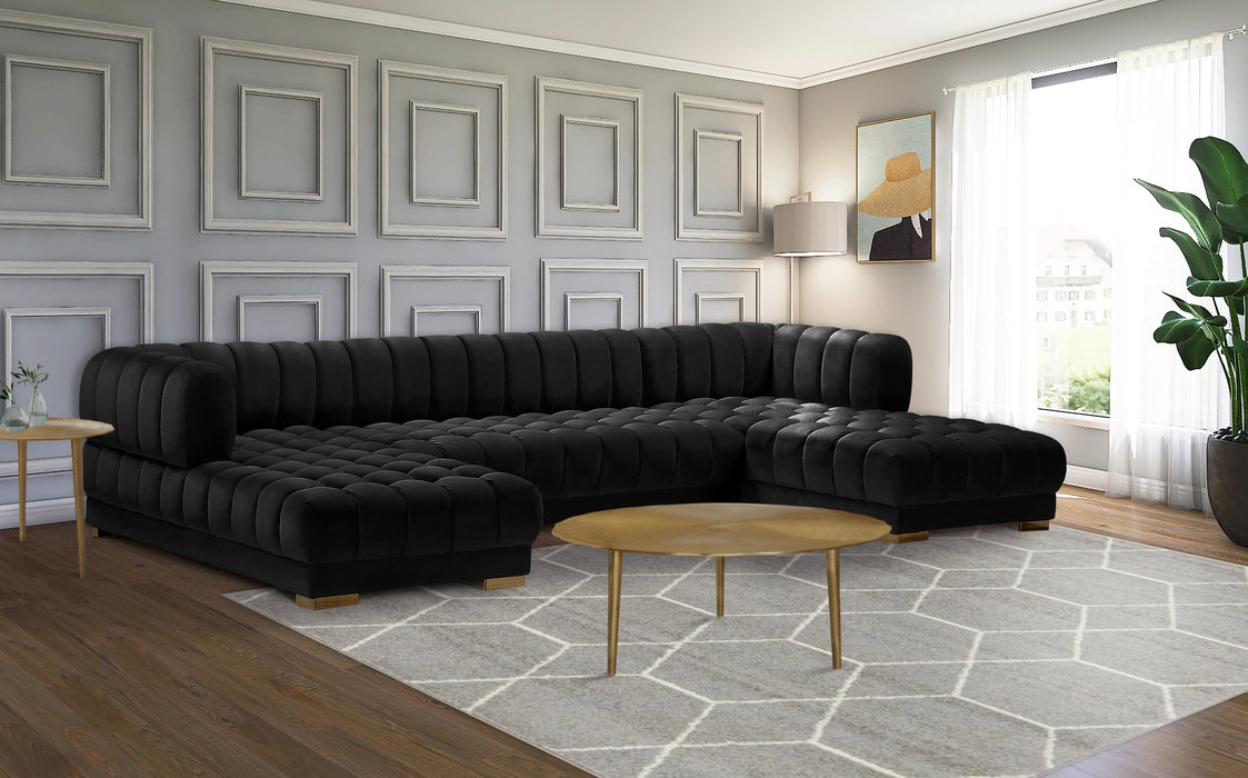 Gwen Black Velvet 3pc. Sectional (3 Boxes)