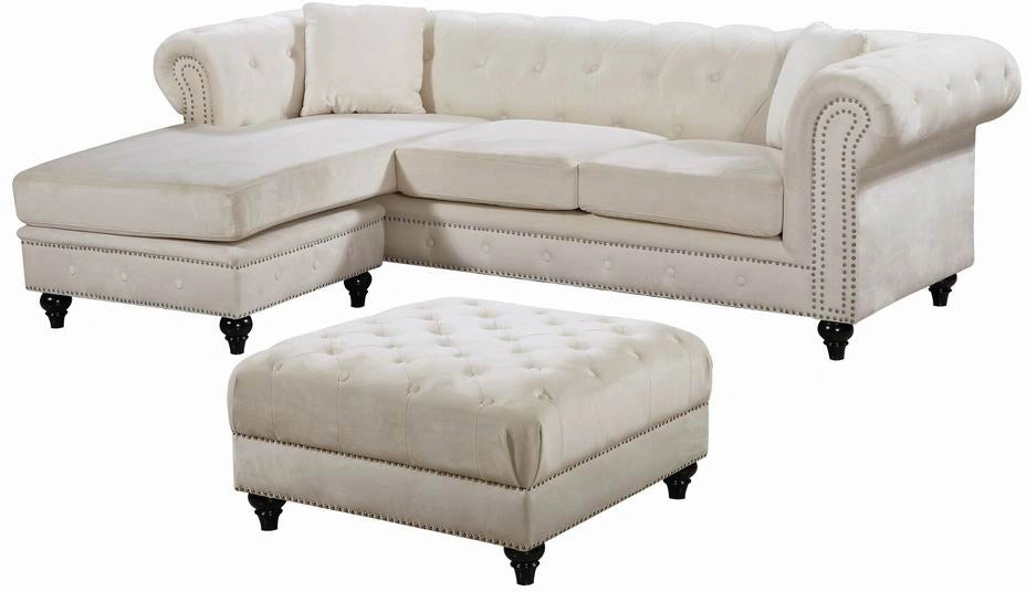 Sabrina Cream Velvet 2pc. Reversible Sectional