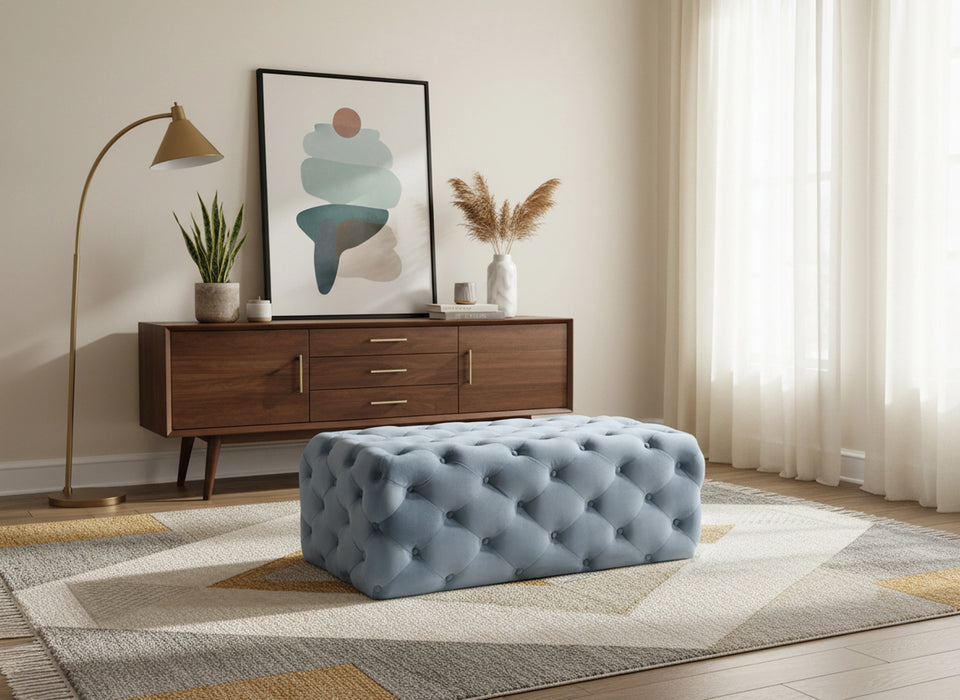 Casey Sky Blue Velvet Ottoman/Bench