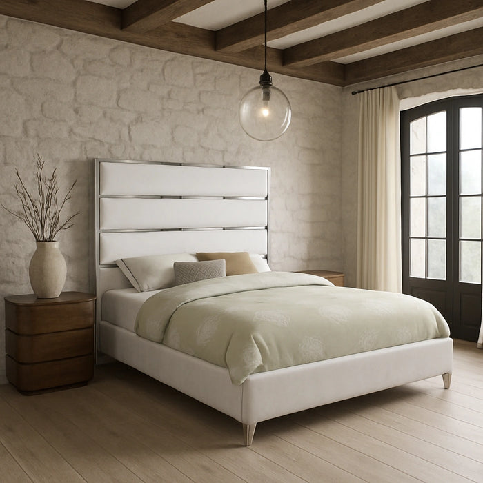 Zuma White Velvet King Bed