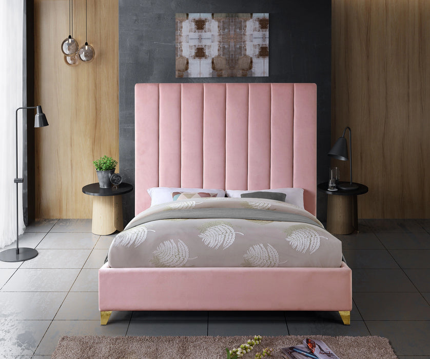 Via Pink Velvet Queen Bed