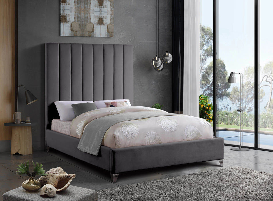 Via Grey Velvet Queen Bed