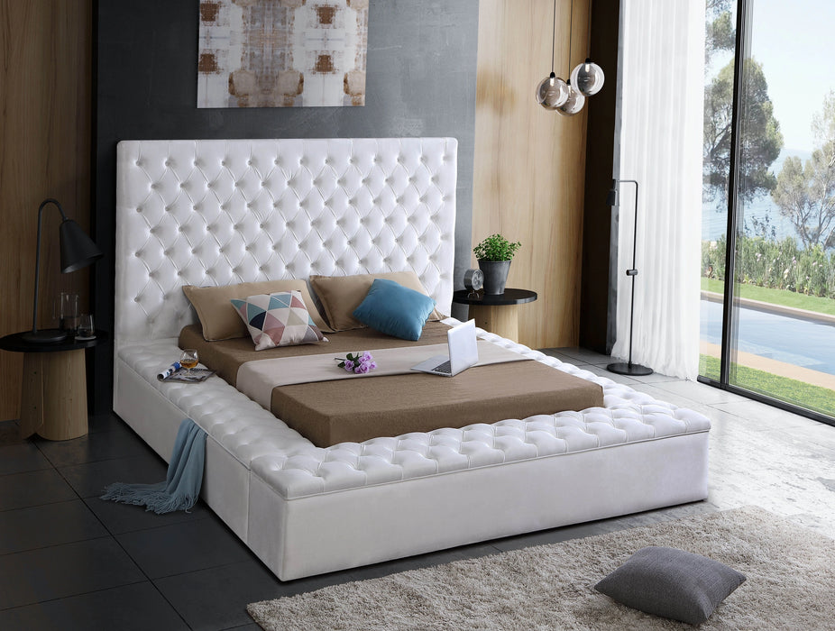 Bliss White Velvet King Bed (3 Boxes)