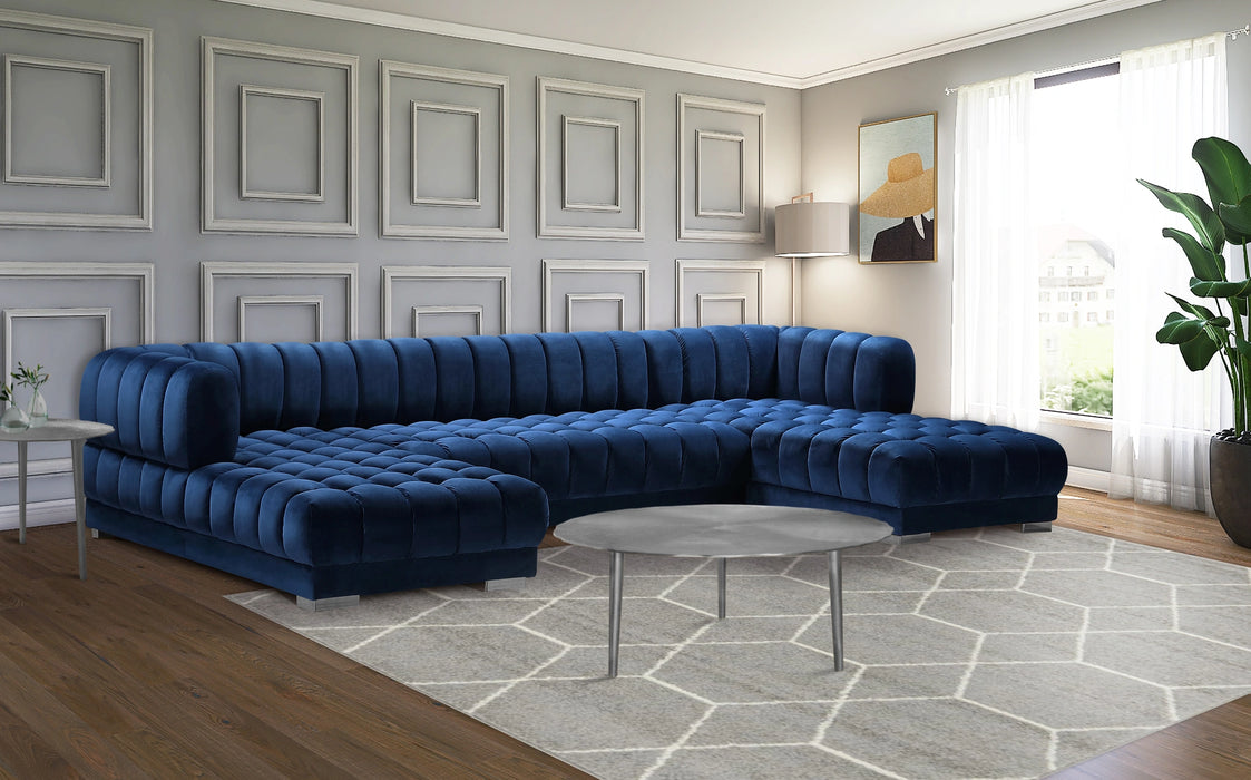 Gwen Navy Velvet 3pc. Sectional (3 Boxes)