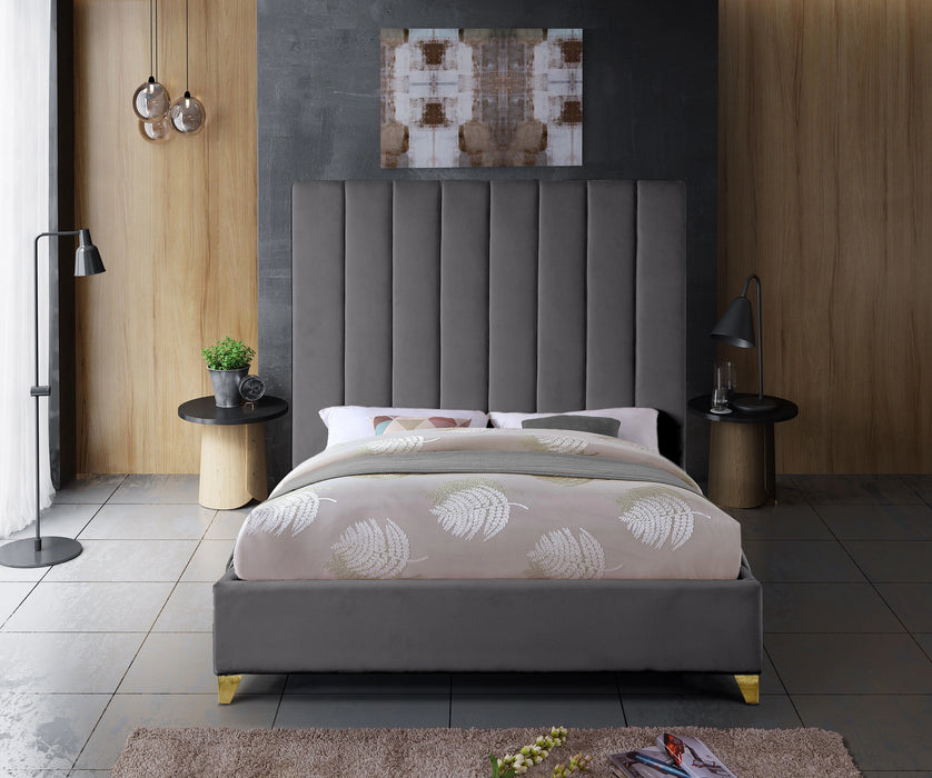 Via Grey Velvet Full Bed