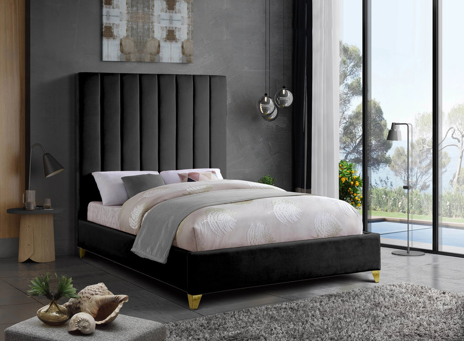 Via Black Velvet Queen Bed