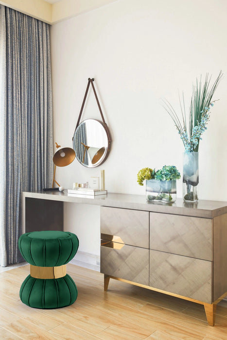 Vino Green Velvet Ottoman/Stool
