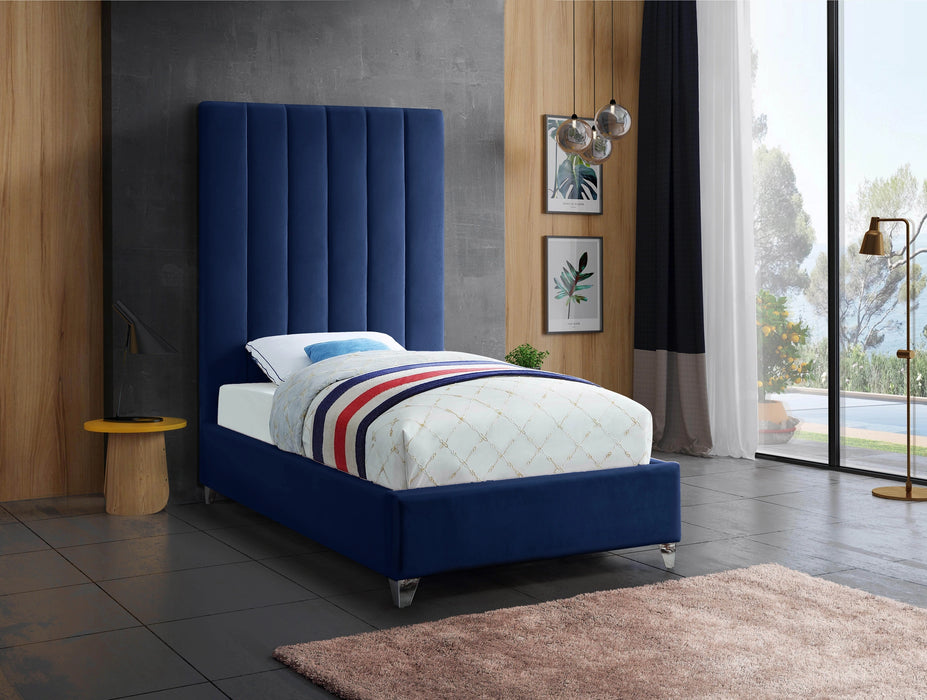 Via Navy Velvet Twin Bed