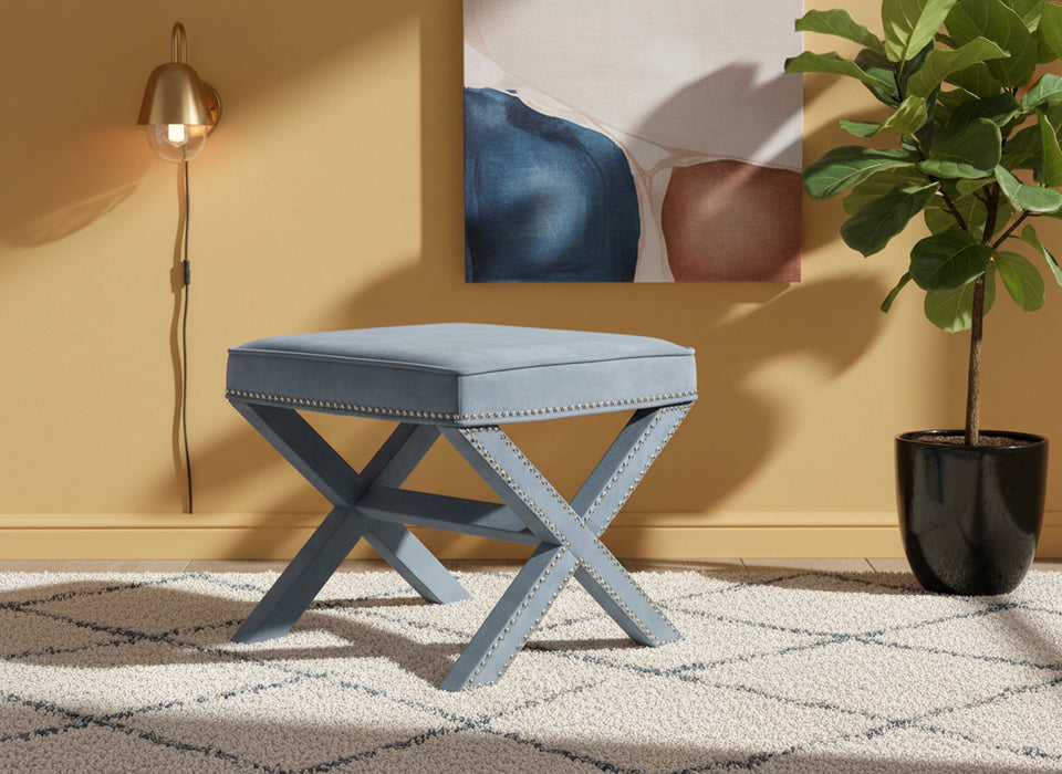 Nixon Sky Blue Velvet Ottoman/Bench