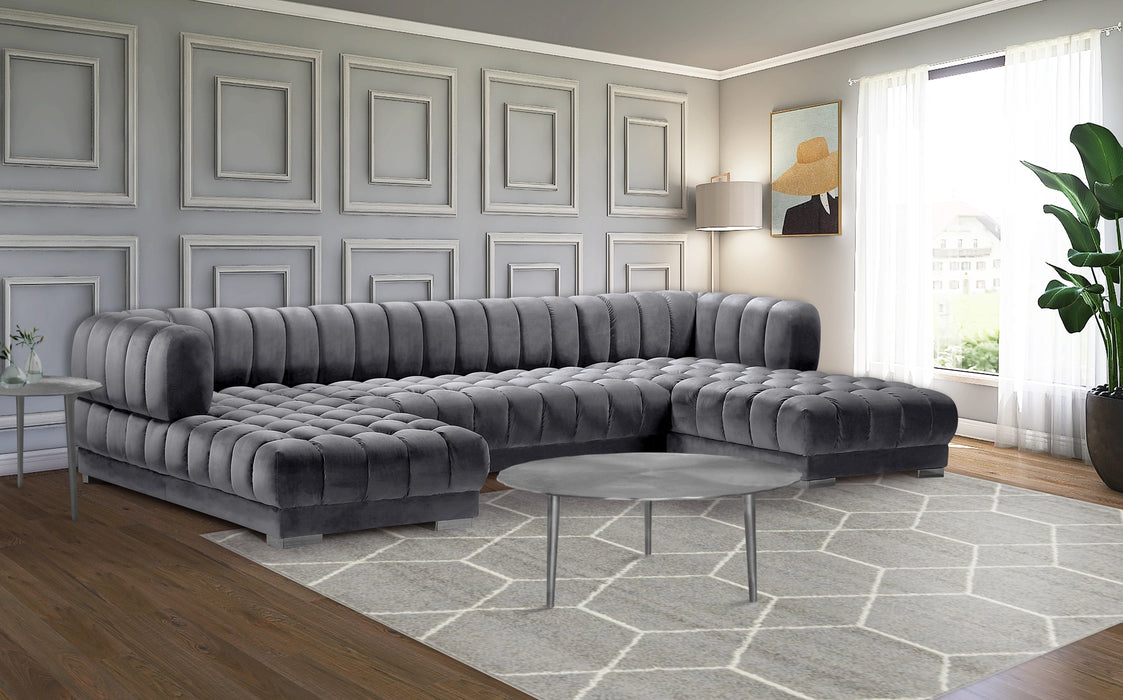 Gwen Grey Velvet 3pc. Sectional (3 Boxes)