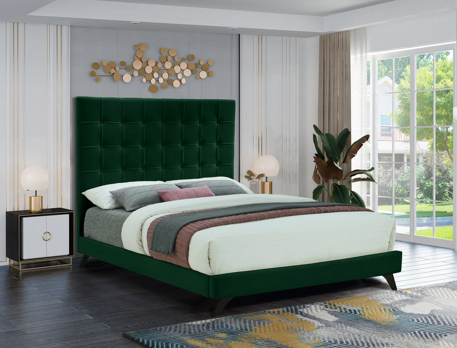 Elly Green Velvet Queen Bed
