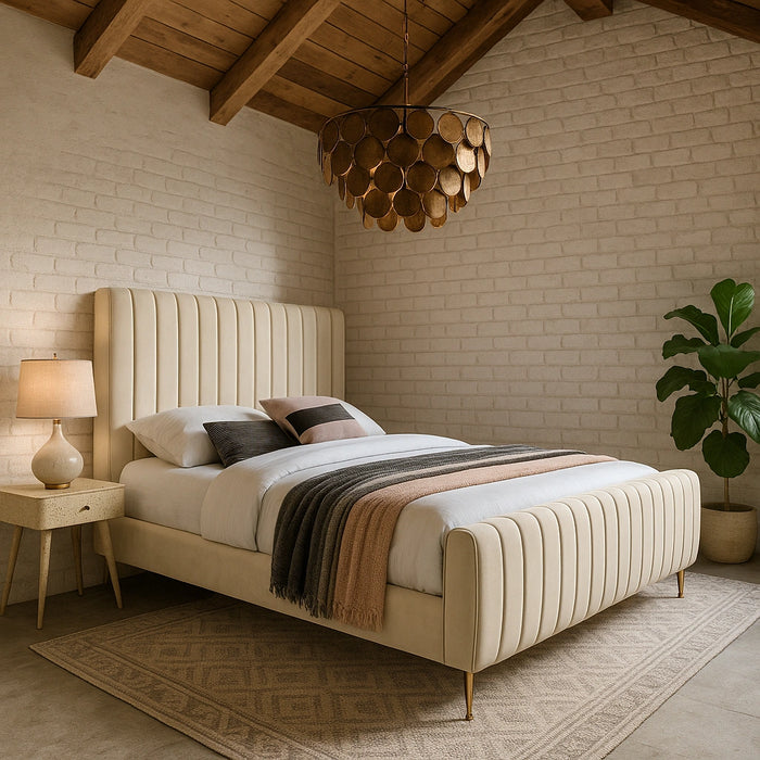 Zara Cream Velvet King Bed (3 Boxes)