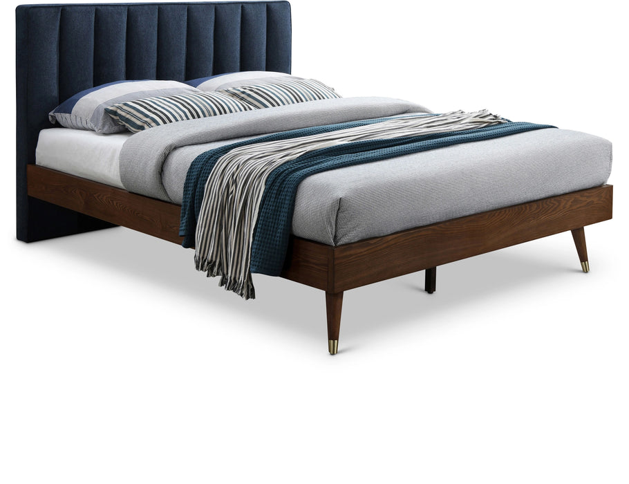 Vance Navy Linen Fabric King Bed (3 Boxes)