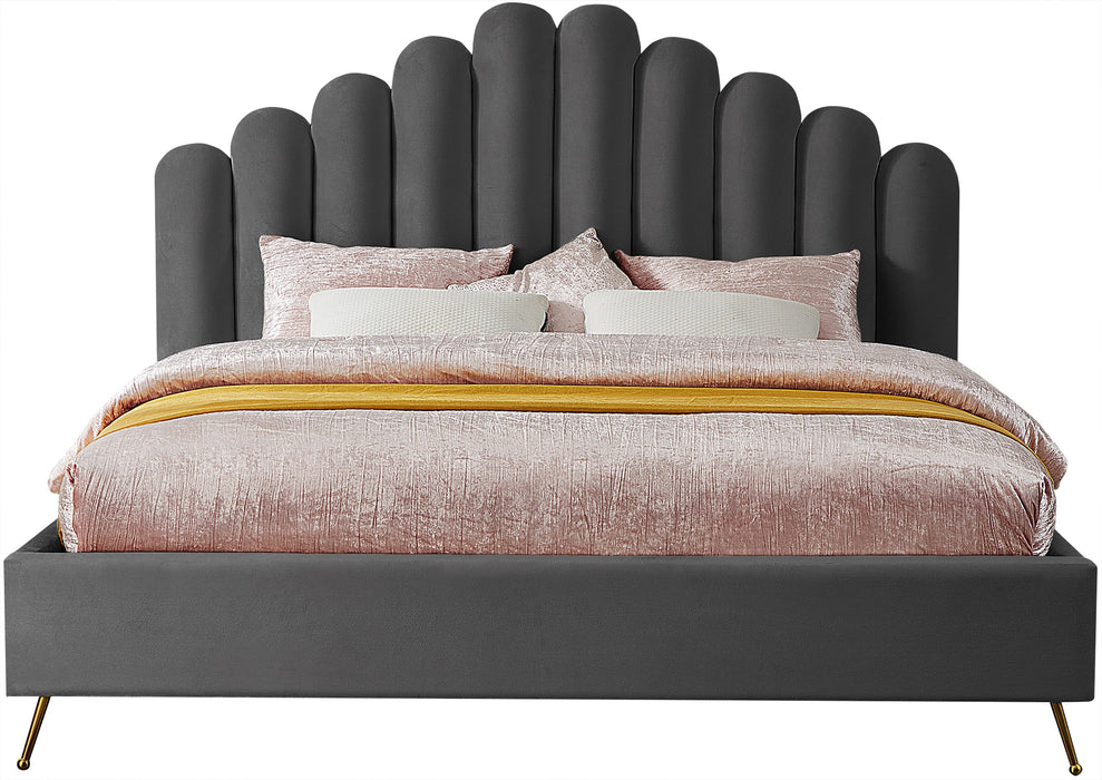 Lily Grey Velvet King Bed