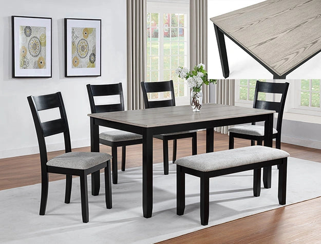 Lester 6-Pk Dining W/Bench L.Grey
