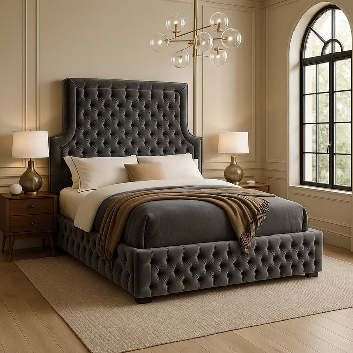 Sedona Grey Velvet Queen Bed