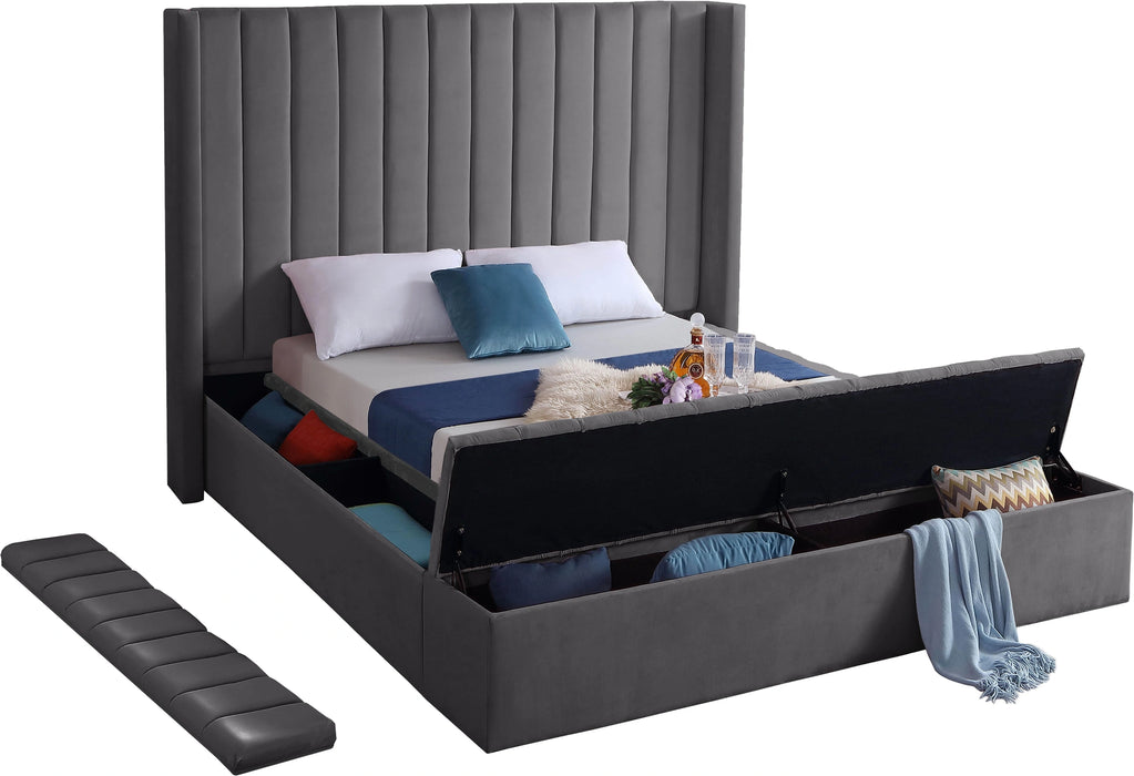Kiki Grey Velvet Full Bed (3 Boxes)