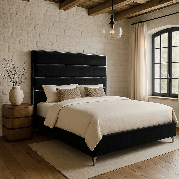 Zuma Black Velvet King Bed