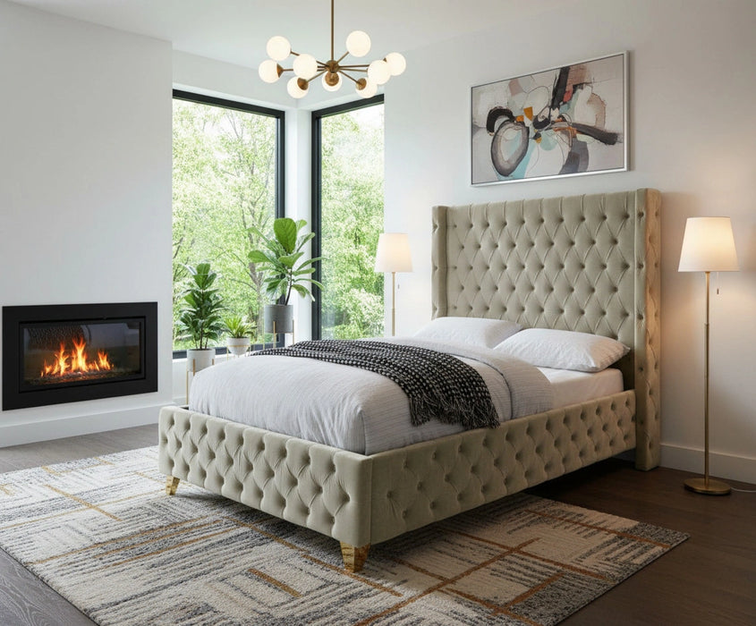 Savan Cream Velvet Twin Bed