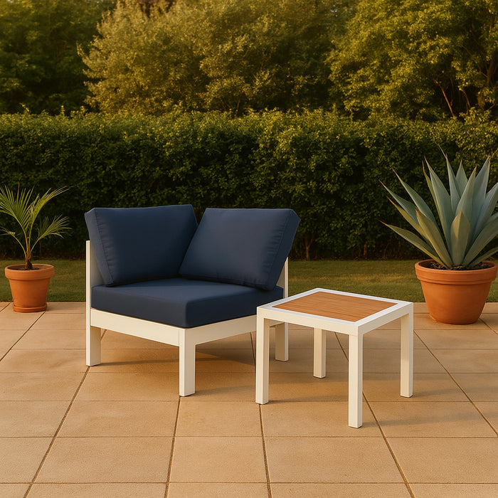 Nizuc Navy Waterproof Fabric Outdoor Patio Aluminum Corner Chair