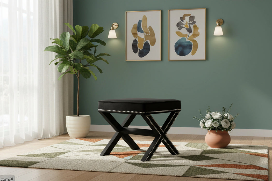 Nixon Black Velvet Ottoman/Bench