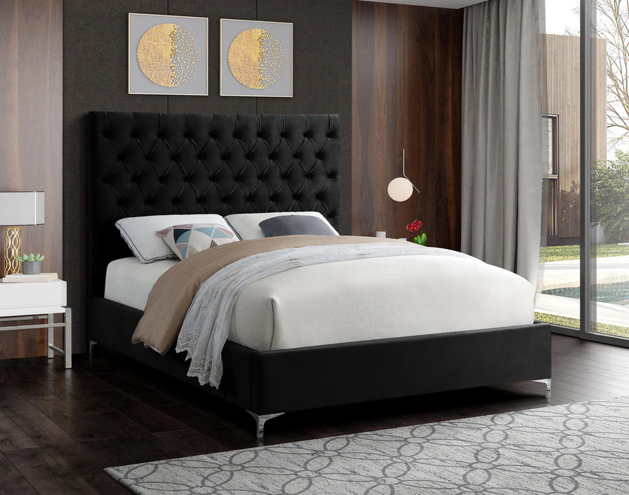 Cruz Black Velvet Queen Bed