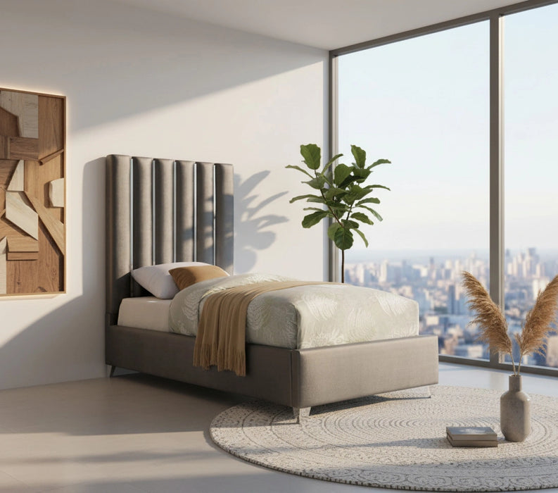 Enzo Grey Velvet Twin Bed