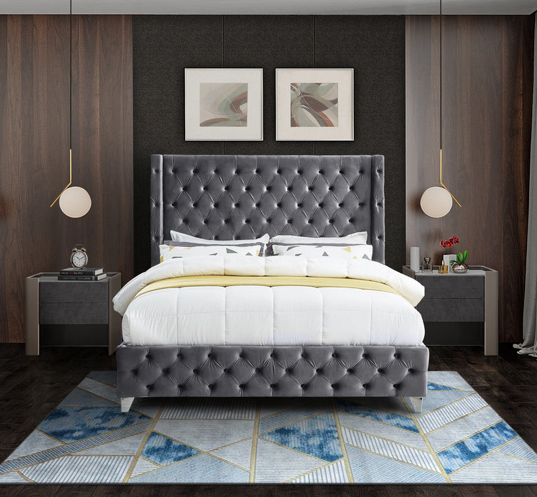 Savan Grey Velvet King Bed