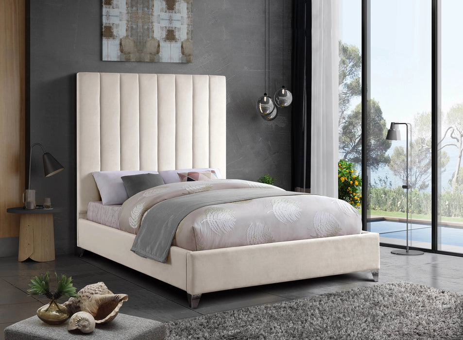 Via Cream Velvet King Bed