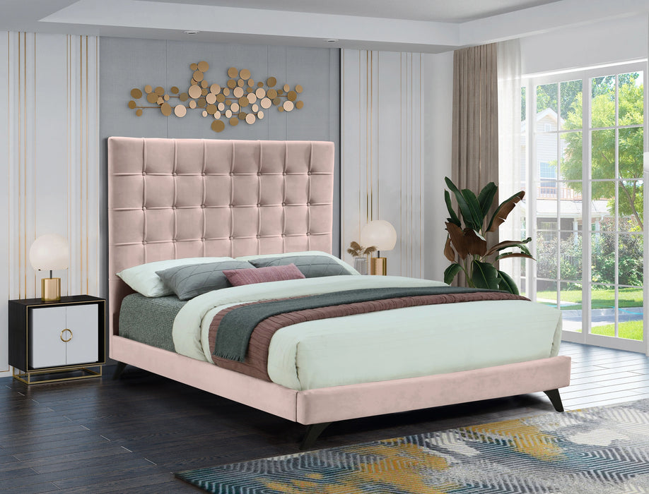 Elly Pink Velvet Queen Bed