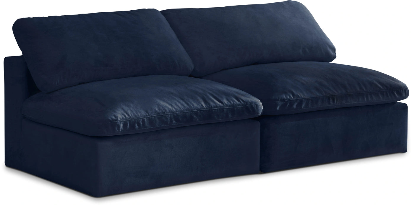 Cozy Navy Velvet Cloud Modular Armless Sofa