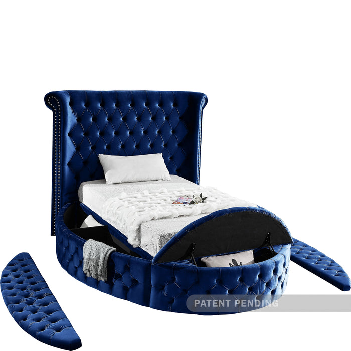 Luxus Navy Velvet Twin Bed (3 Boxes)