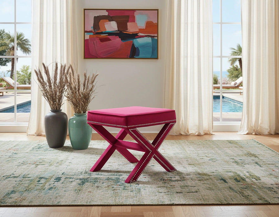 Nixon Pink Velvet Ottoman/Bench