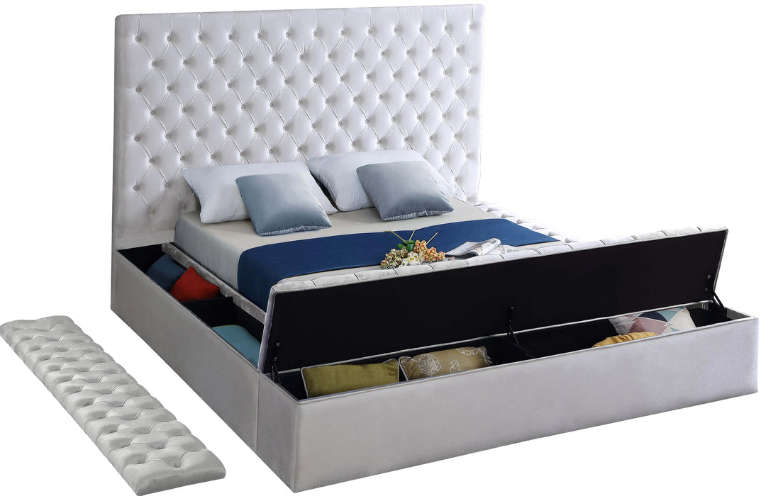 Bliss White Velvet Queen Bed (3 Boxes)