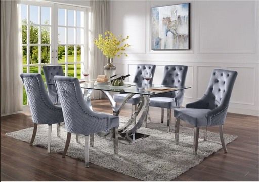 Finley Clear Glass & Mirrored Silver Finish Dining Room Set image