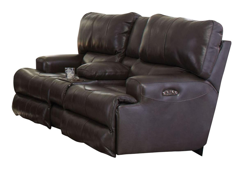 Catnapper Wembley Power Headrest w/ Lumbar Lay Flat Reclining Console Loveseat in Steel