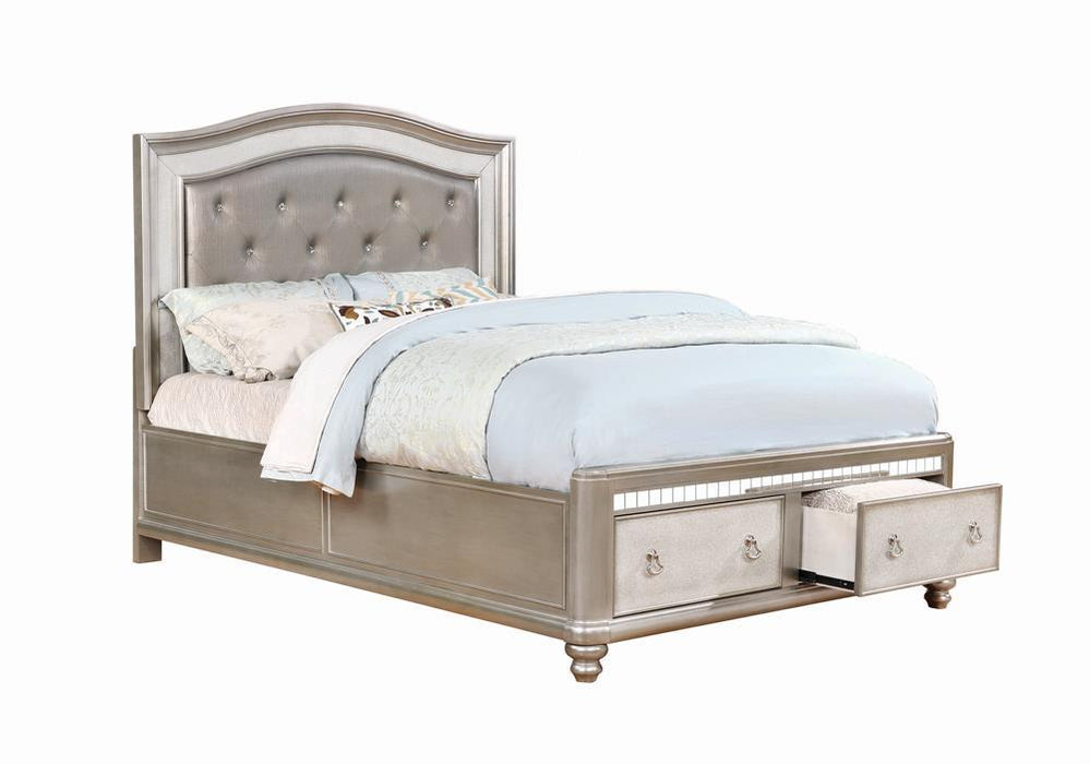 Bling Game Upholstered Storage Eastern King Bed Metallic Platinum