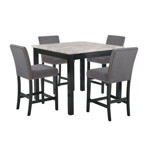 Celeste 5Pc 42" Marble Finish Counter Table & 4 Chairs-Gray